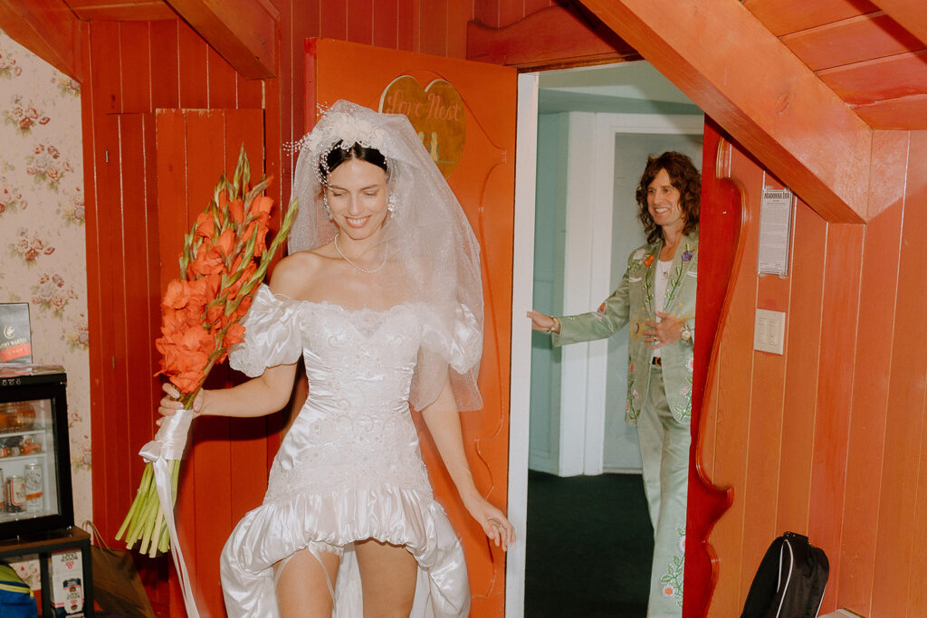 cute picture of the bride and groom before heading to the reception