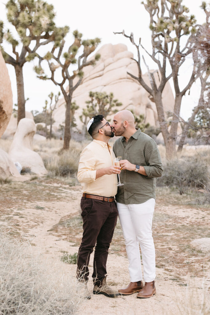 cute portrait of the newly engaged couple kissing