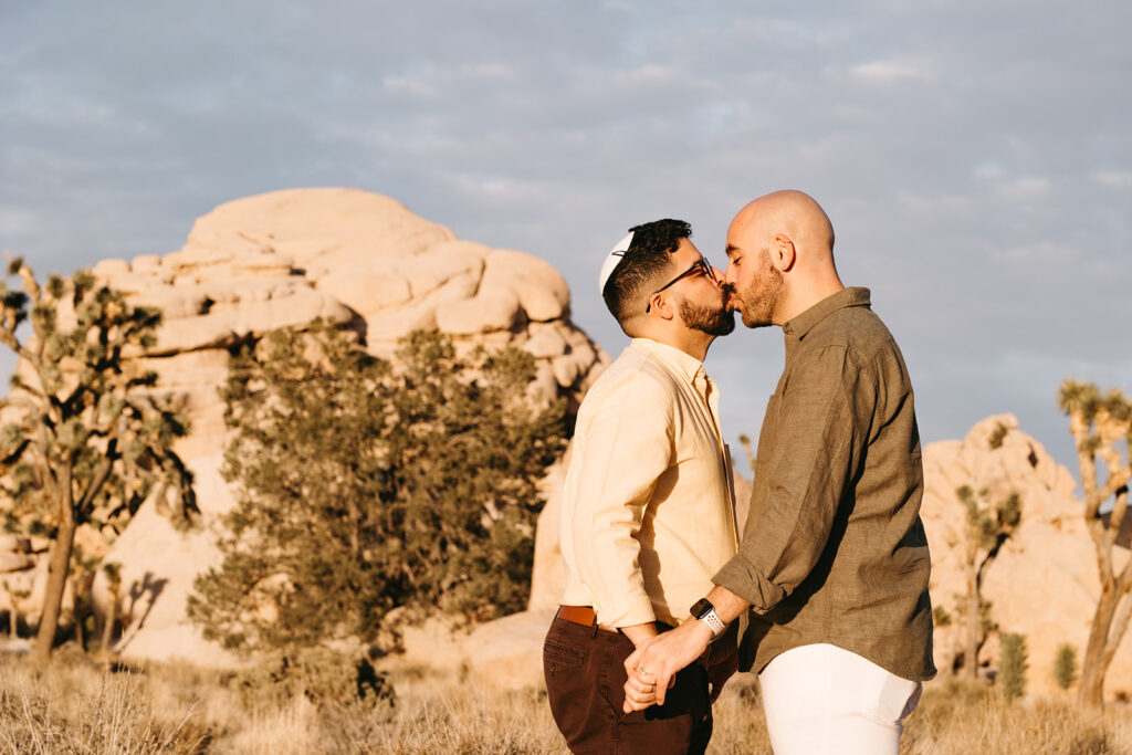 cute portrait of the newly engaged couple kissing