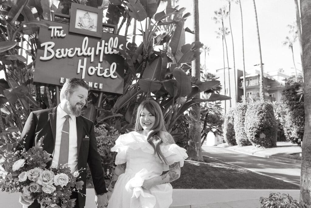 cute picture of the bride and groom laughing with each other