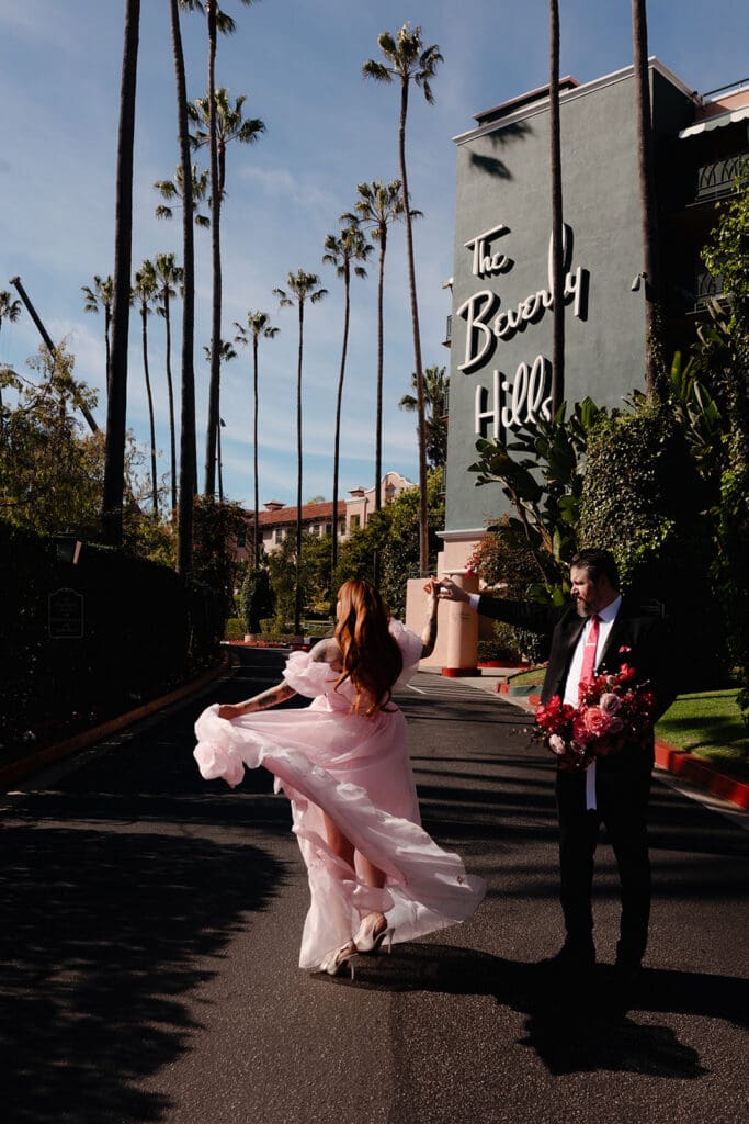 bride and groom dancing during their photoshoot