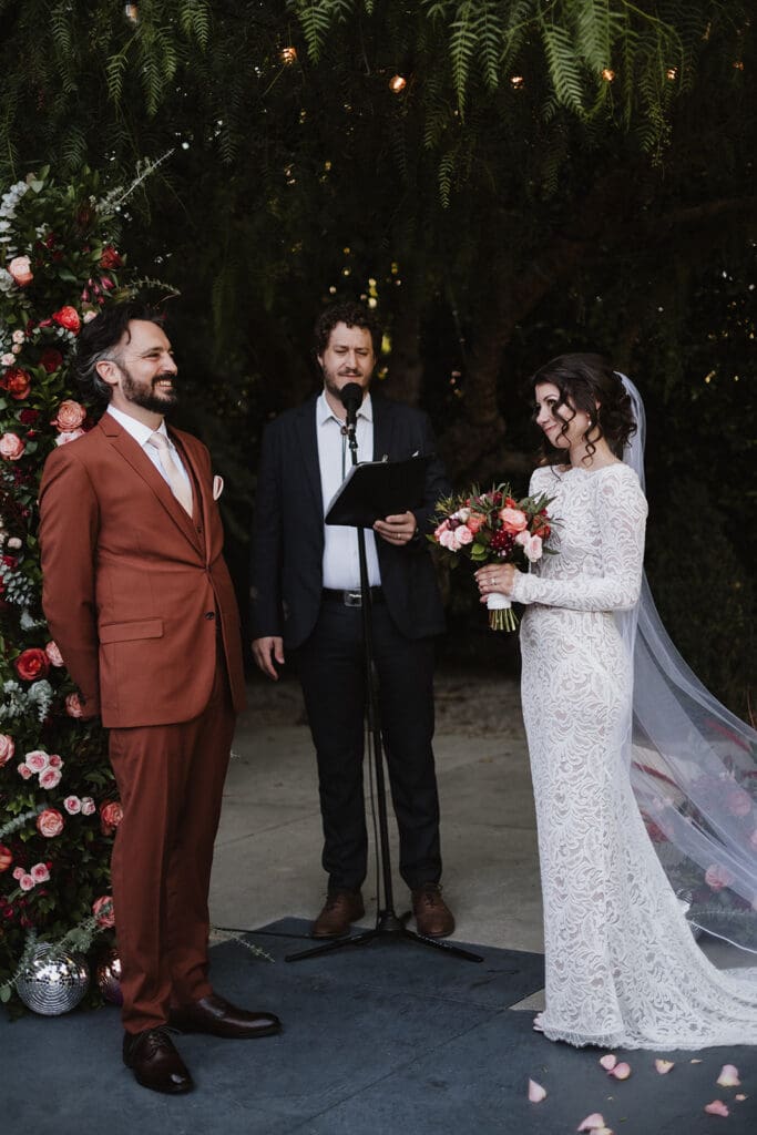 cute picture of the bride and groom at their intimate wedding ceremony