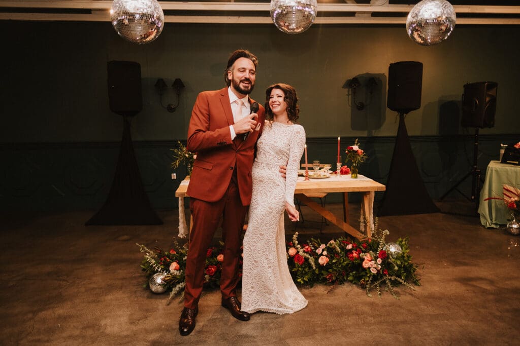 cute picture of the newlyweds at their wedding reception