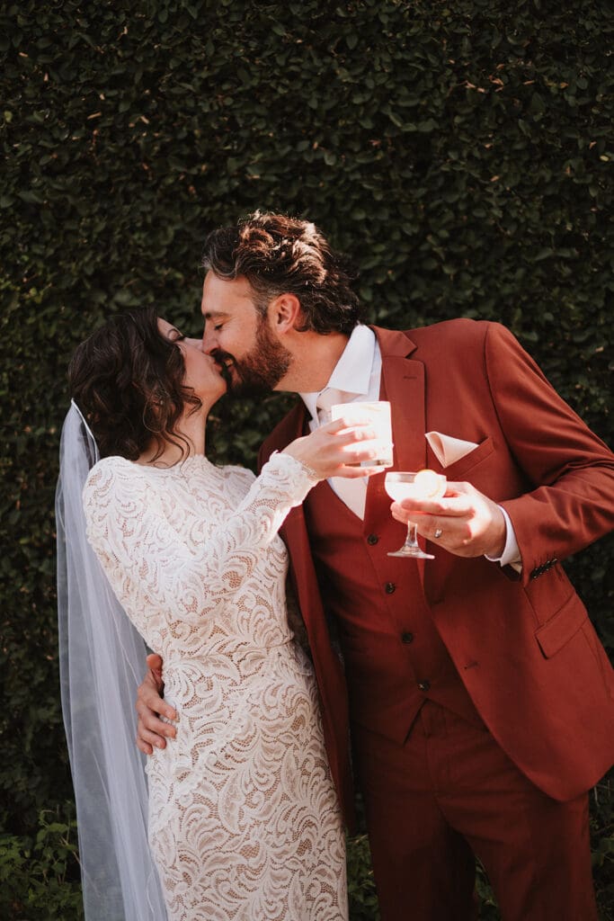 cute picture of the newlyweds kissing